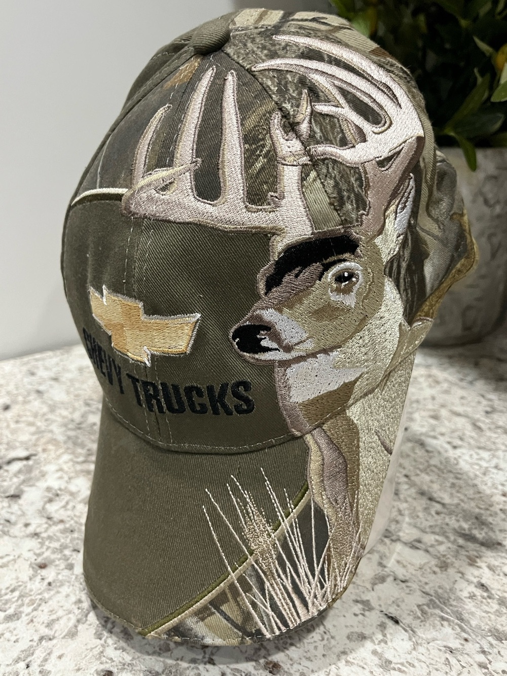 Vintage 1999 Chevy Truck Camo Hat Big Buck Deer Head Embroidered Patent 5,983,40